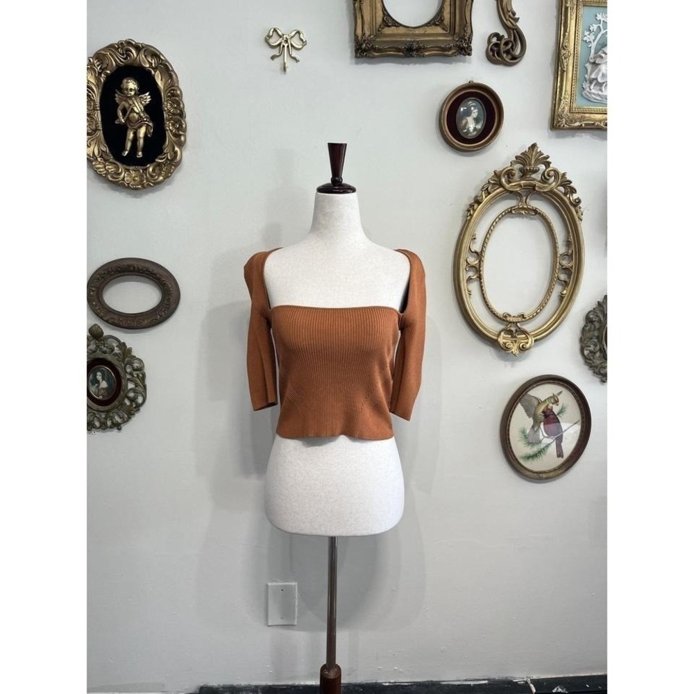 SIMKHAI Jonathan Simkhai Ribbed Square Neck Elbow Sleeve Top Size Small